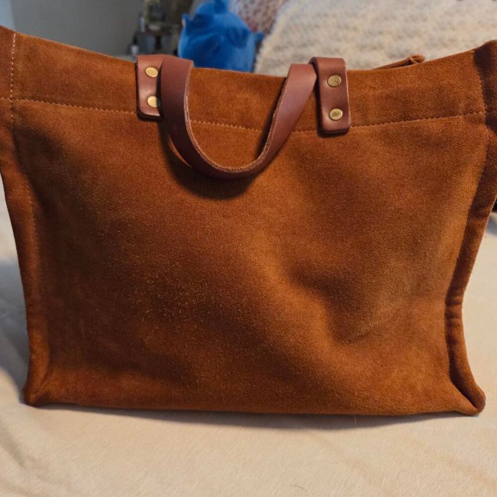 Suede Tote Bag in Brown - Everyday Shoulder Carry